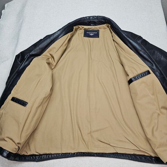 Dockers Soft Leather Men's Black Leather Jacket 2XLT PTP 28 L 31 - Picture 8 of 13